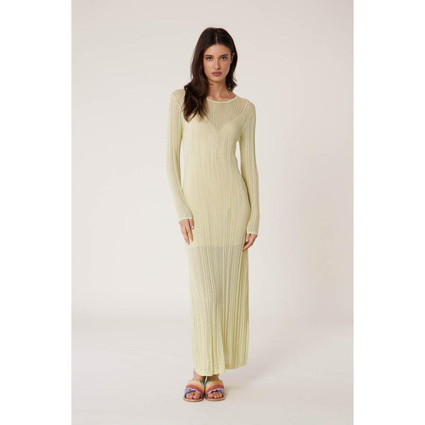 Vestido largo de punto con encaje - Vainilla - Mujer