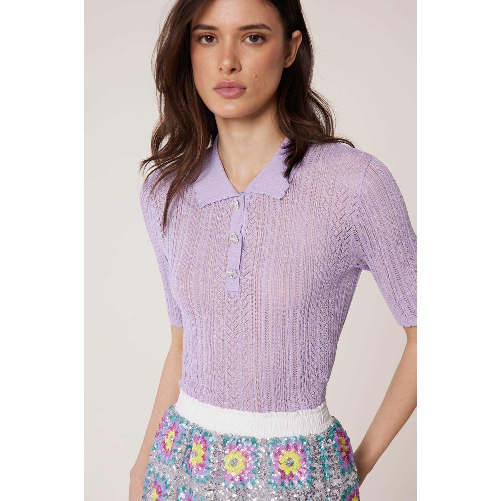 Polo Maille Dentelle - Lilas - Femme