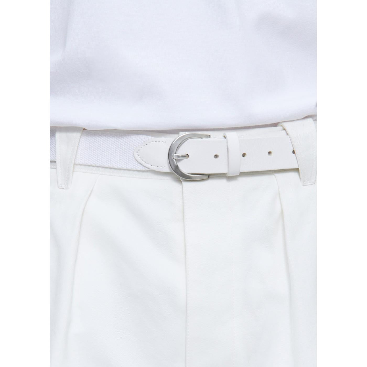 Fursac - Ceinture Tissée En Coton Et Cuir - Blanc