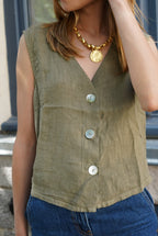 Abel Khaki Linen Sleeveless Top