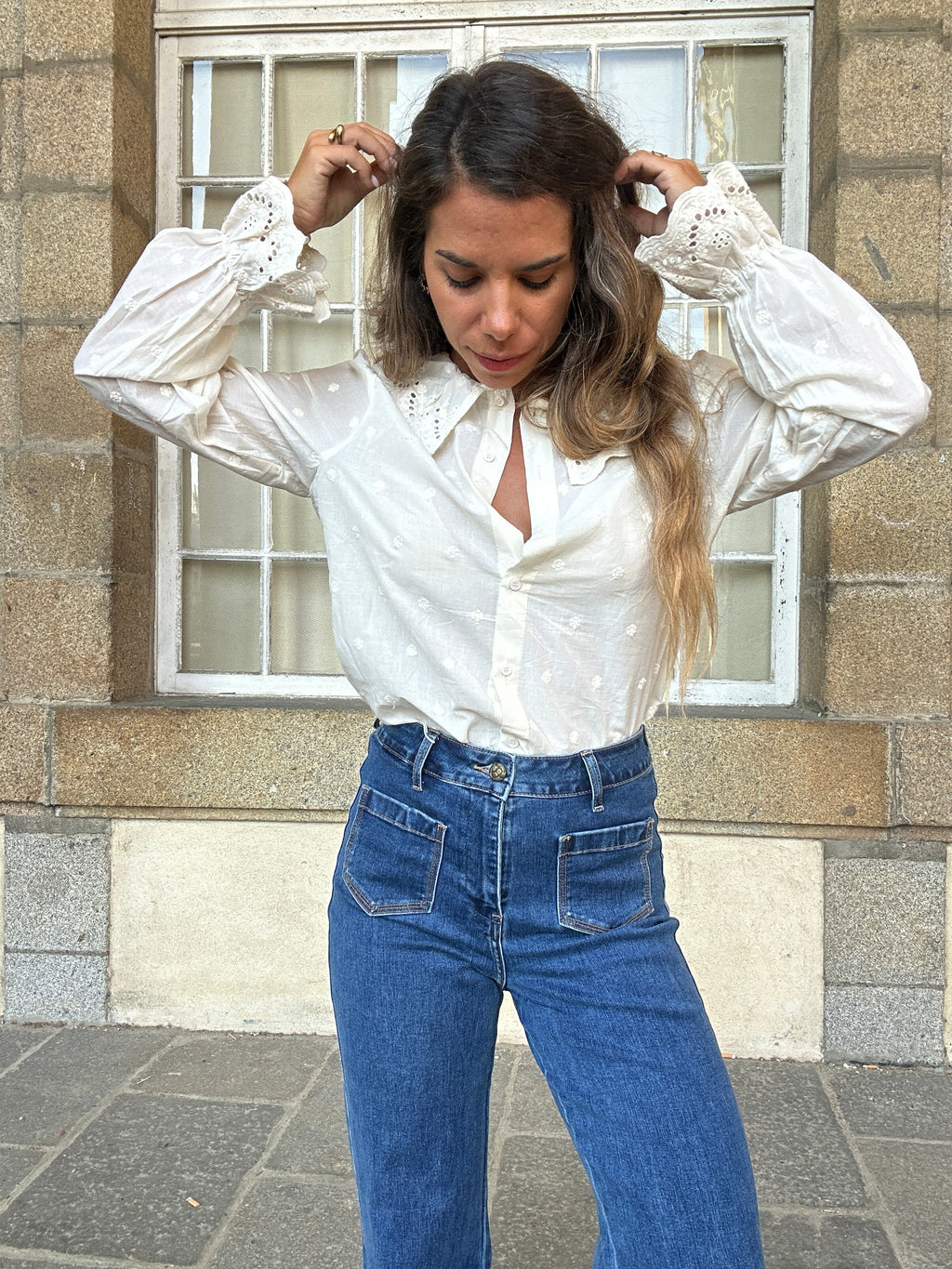 Blouse à col large Ambre beige