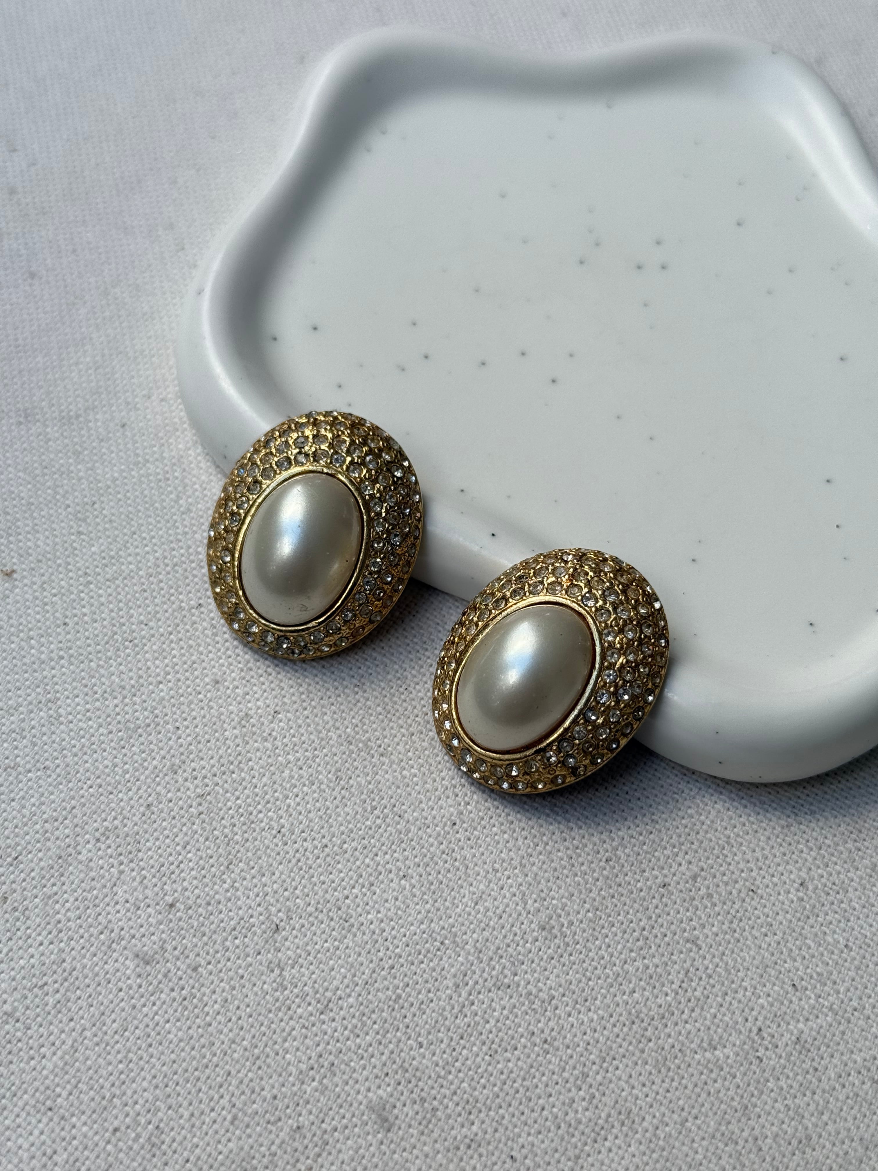 Pendientes Vintage - Ovalados Perlados Pavé
