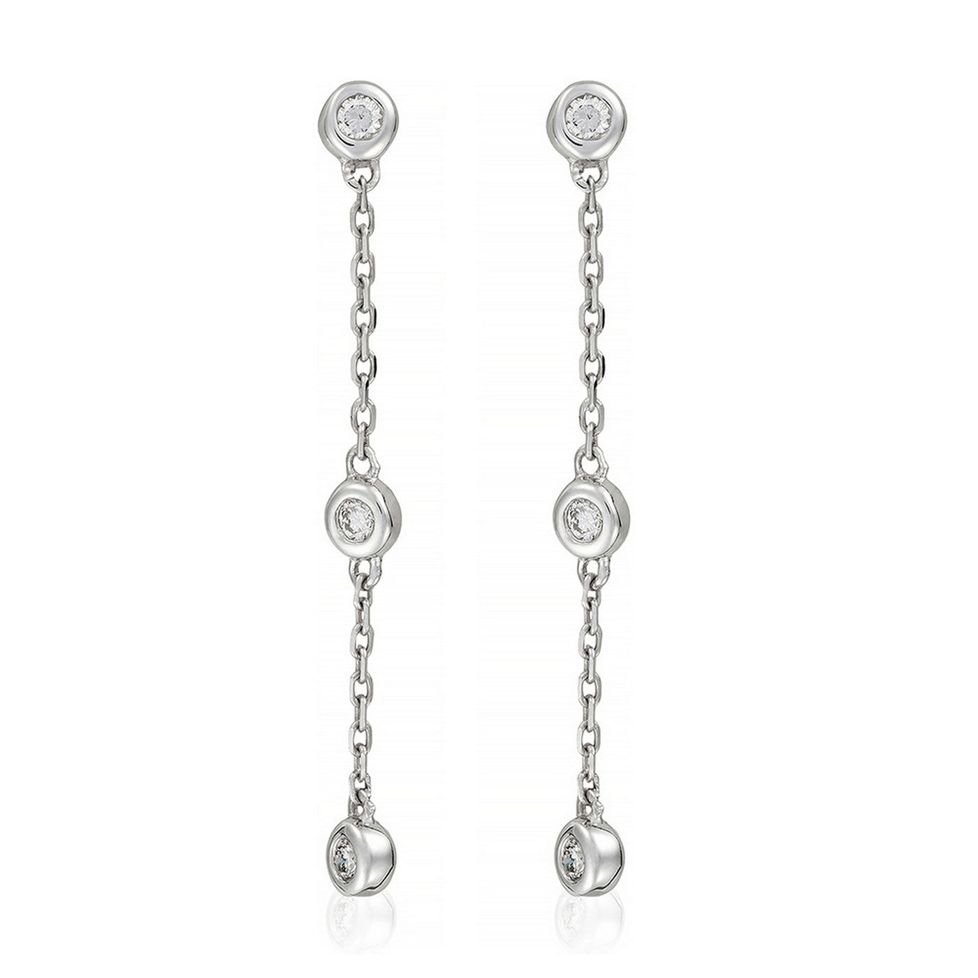 Earrings, 'Three Precious Rounds' Diamonds 0.09/6 - 375/1000 White Gold