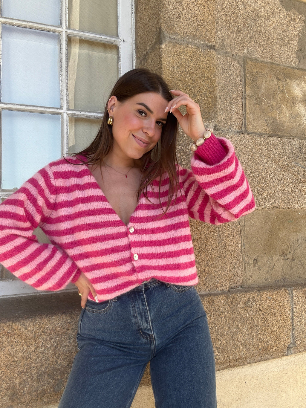 Pink And Red Striped Solela Cardigan
