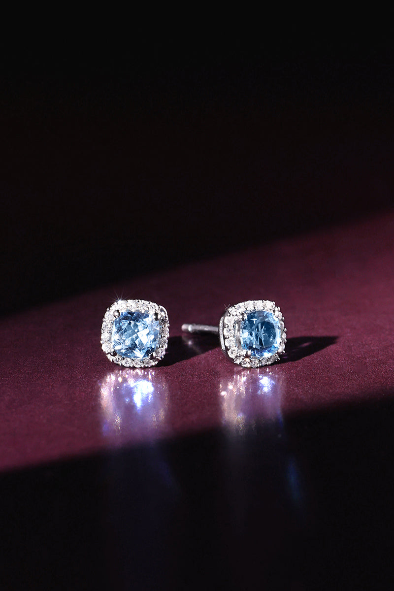 "Popi Cushion Blue Topaz" Earrings: Diamond: 0.07/32 + Topaz 0.6/2 - 18k Yellow Gold