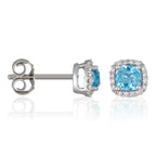 "Popi Cushion Blue Topaz" Earrings: Diamond: 0.07/32 + Topaz 0.6/2 - 18k Yellow Gold