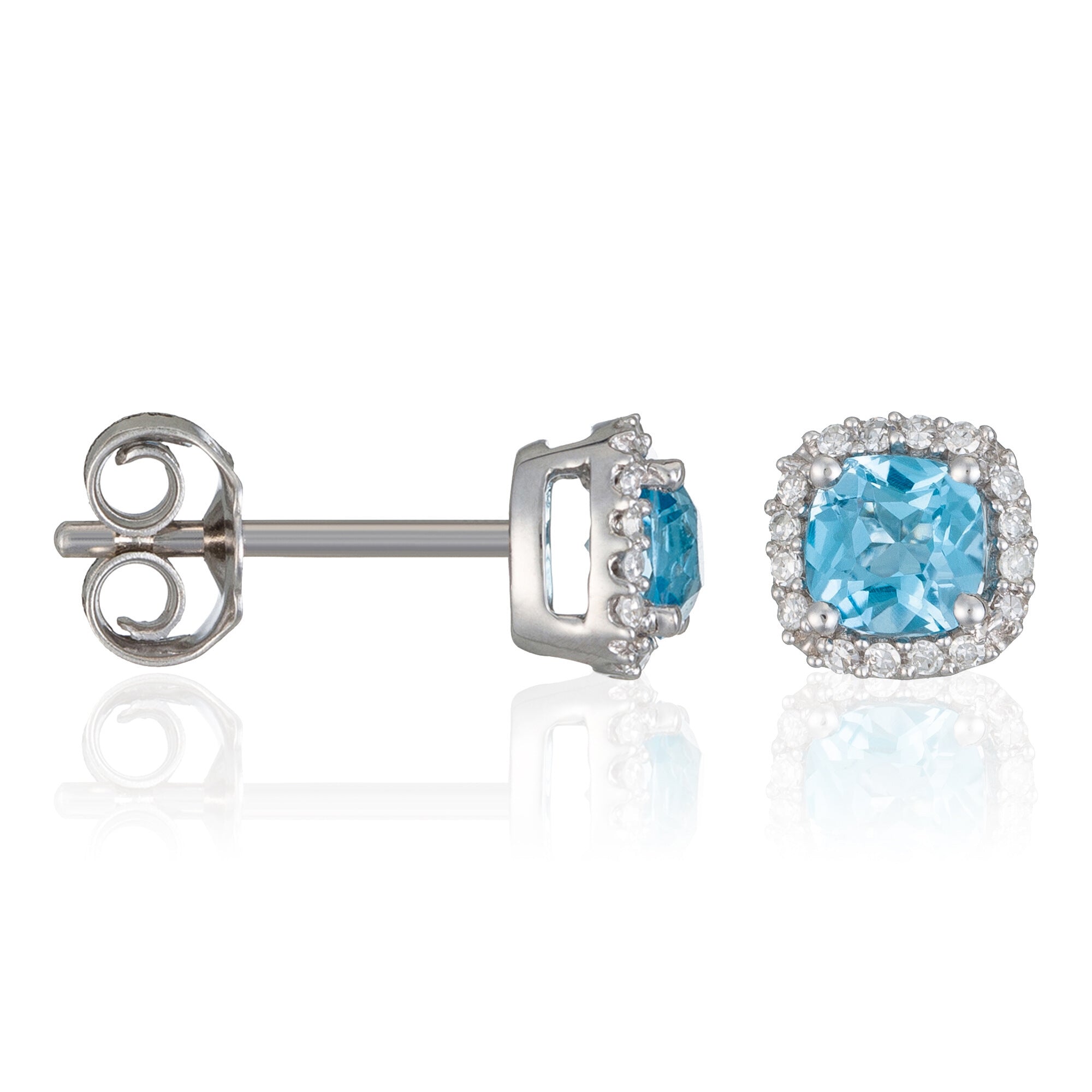 "Popi Cushion Blue Topaz" Earrings: Diamond: 0.07/32 + Topaz 0.6/2 - 18k Yellow Gold