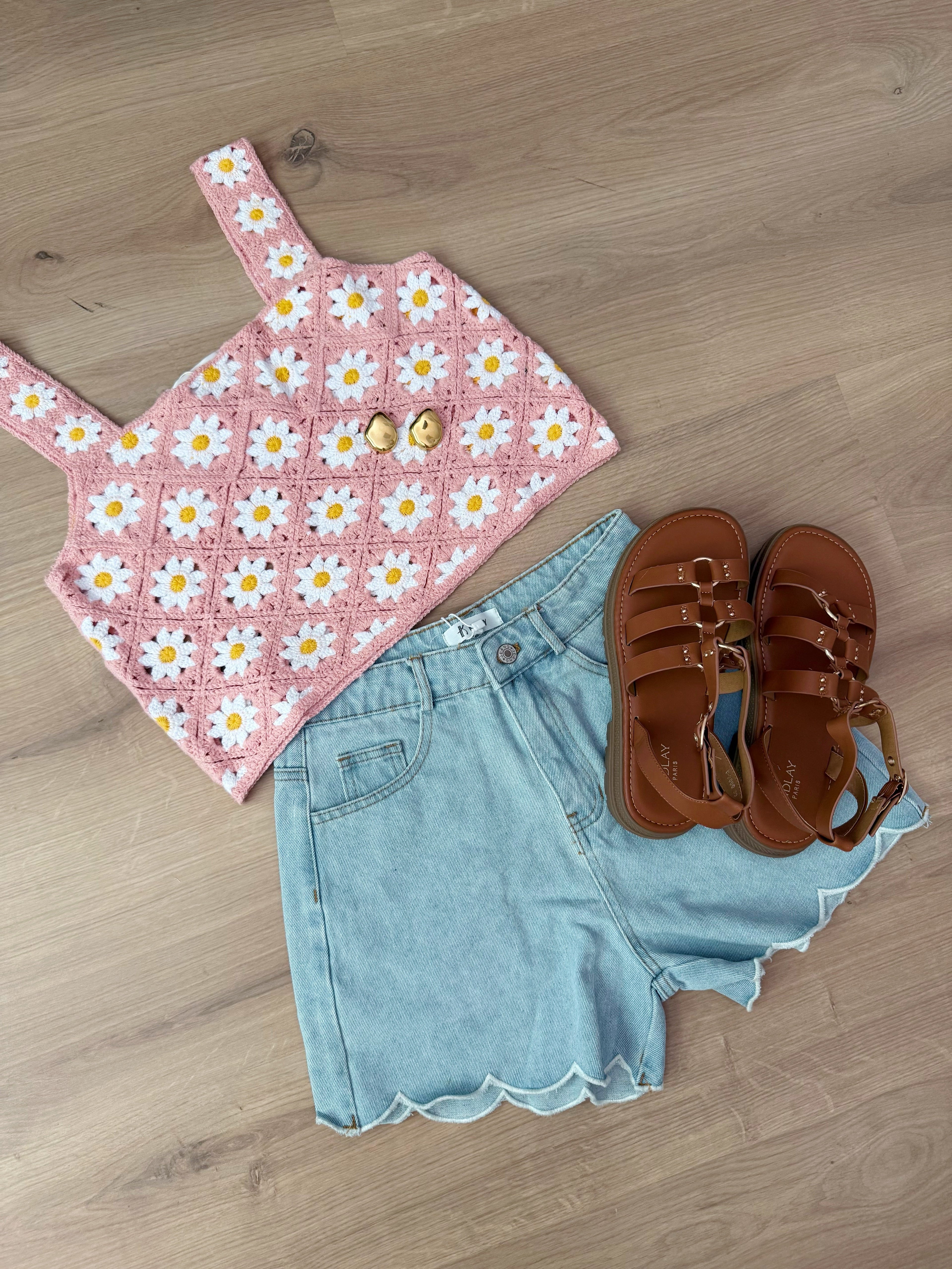 Top de crochet de margarita rosa