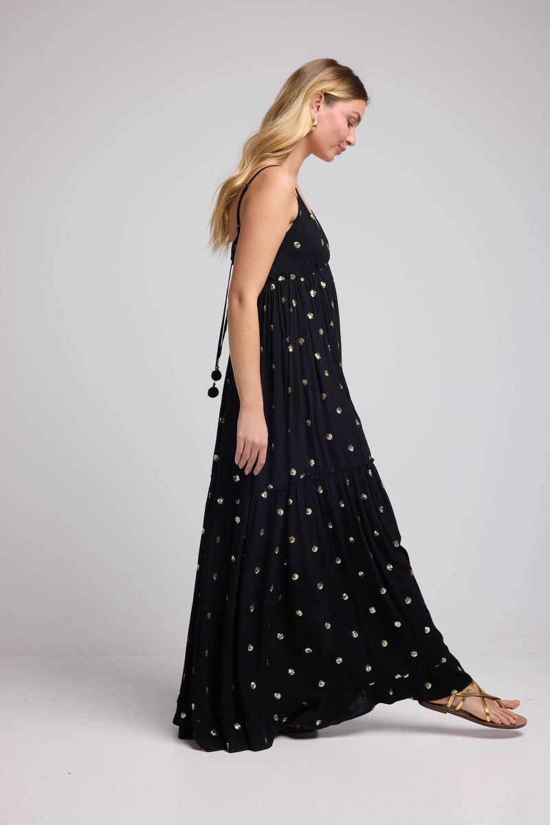 Vestido largo con tirantes - Negro