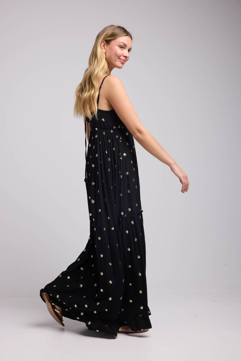Vestido largo con tirantes - Negro