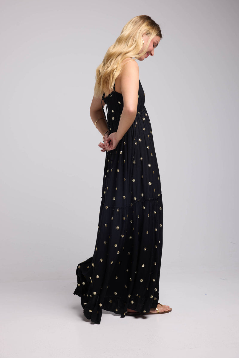 Vestido largo con tirantes - Negro