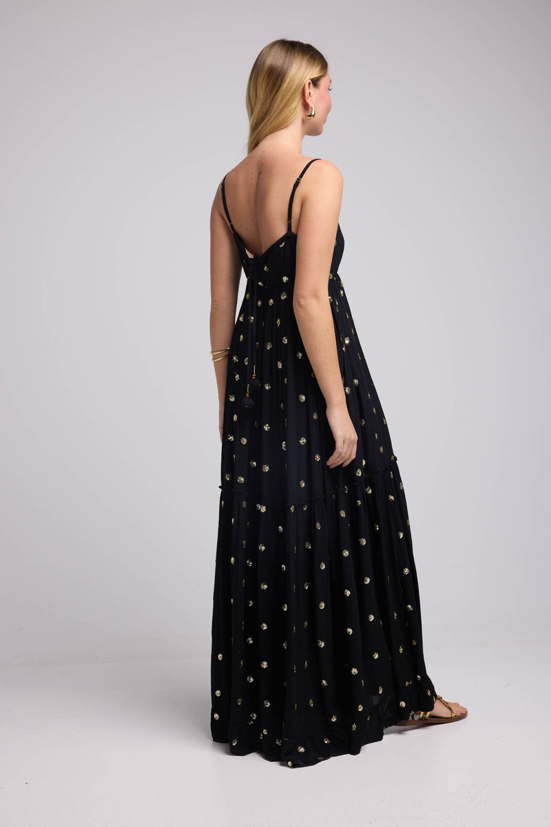 Vestido largo con tirantes - Negro
