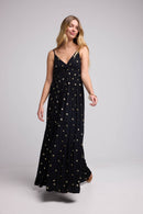 Vestido largo con tirantes - Negro