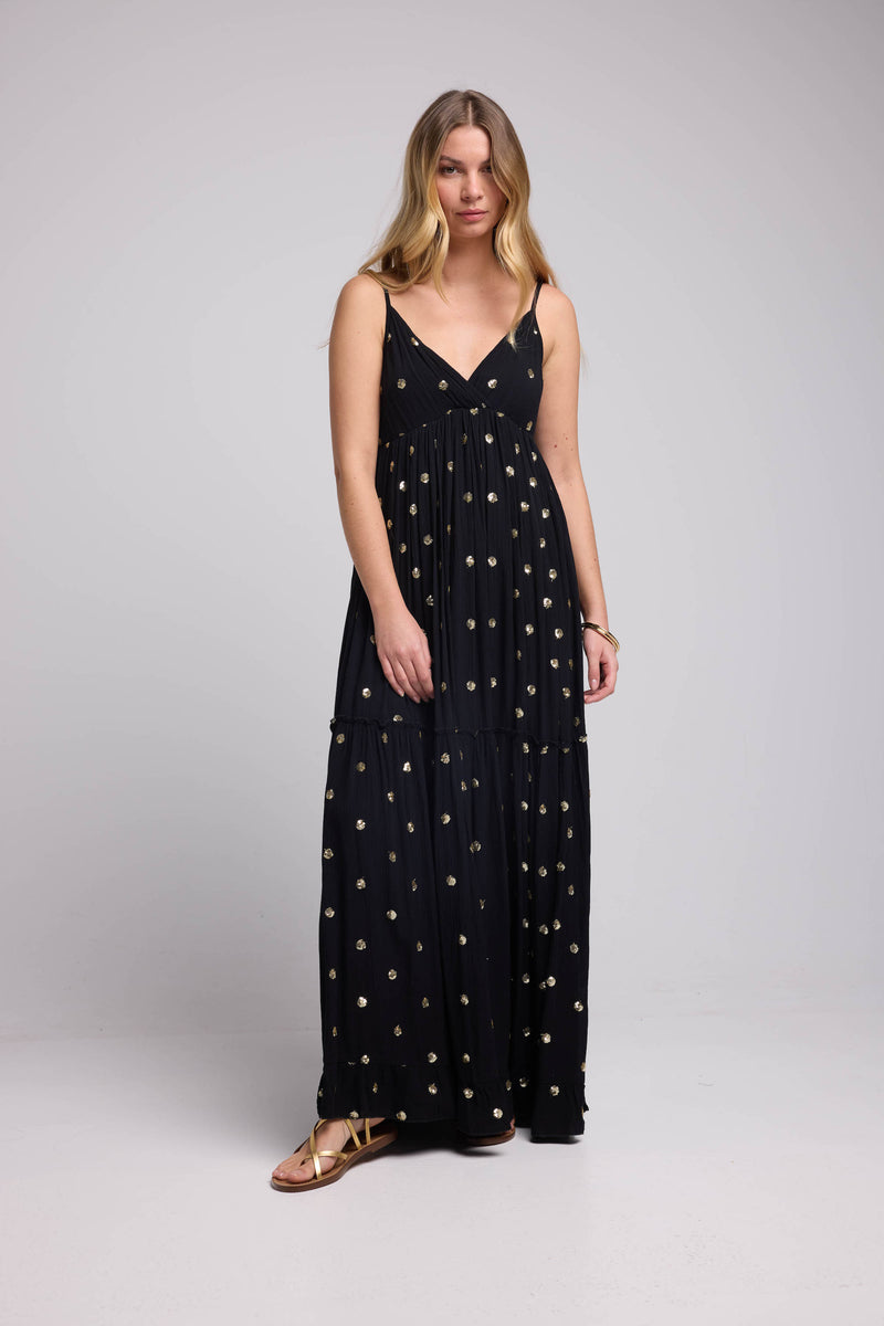 Vestido largo con tirantes - Negro