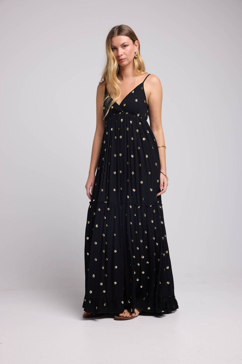Vestido largo con tirantes - Negro