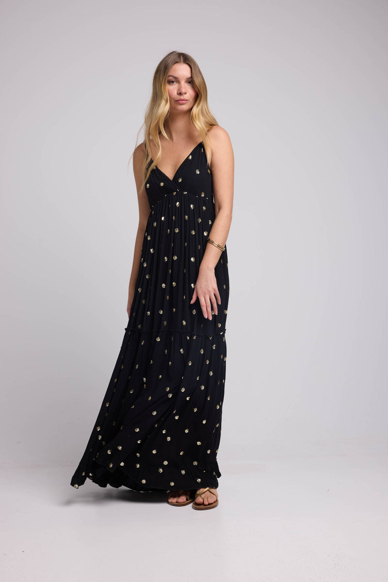 Vestido largo con tirantes - Negro