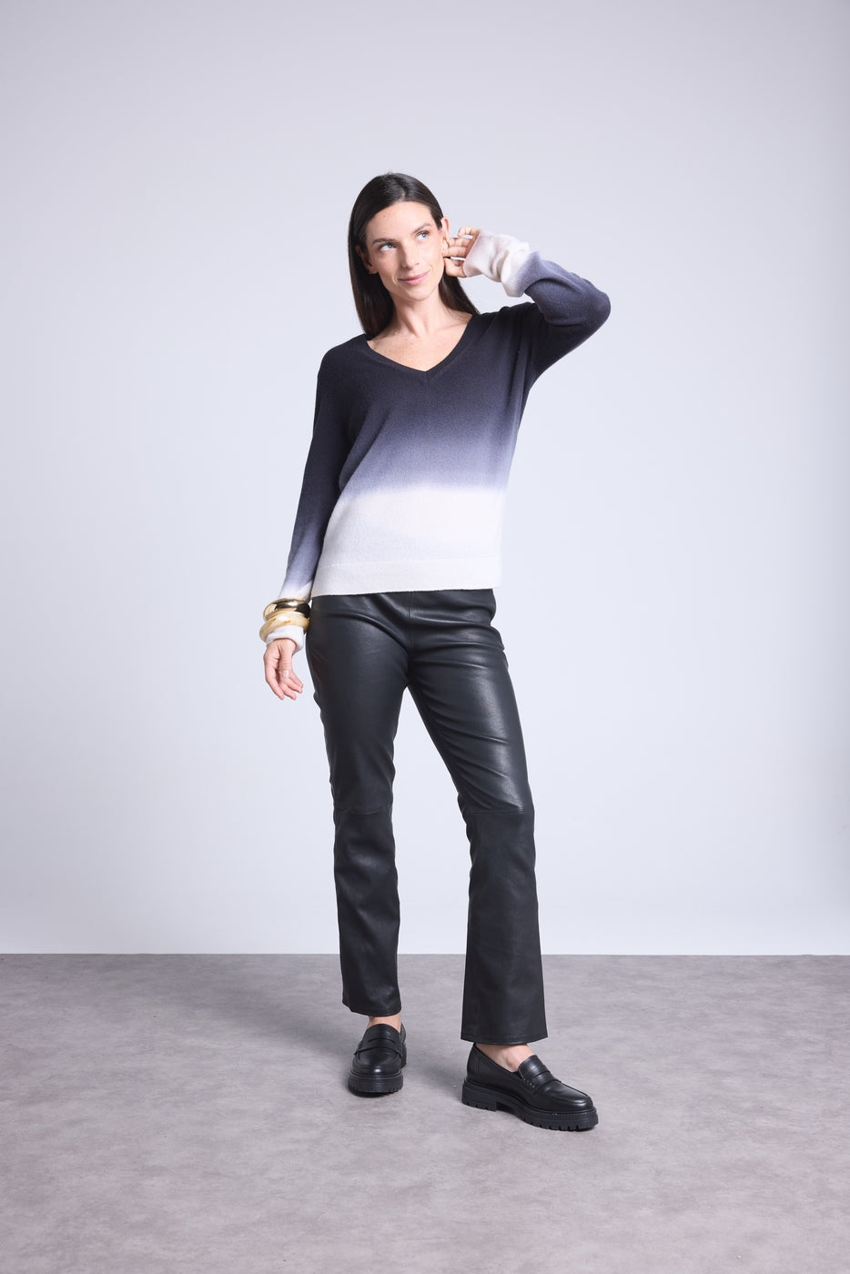 Jersey de cuello en V dip dye Ebene - Negro - Mujer