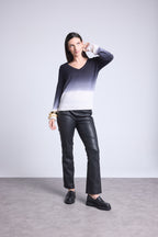 Jersey de cuello en V dip dye Ebene - Negro - Mujer