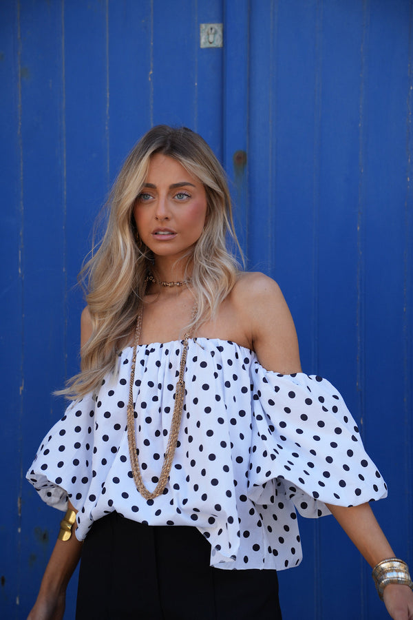 Sola Polka Dot Blouse - White/Black
