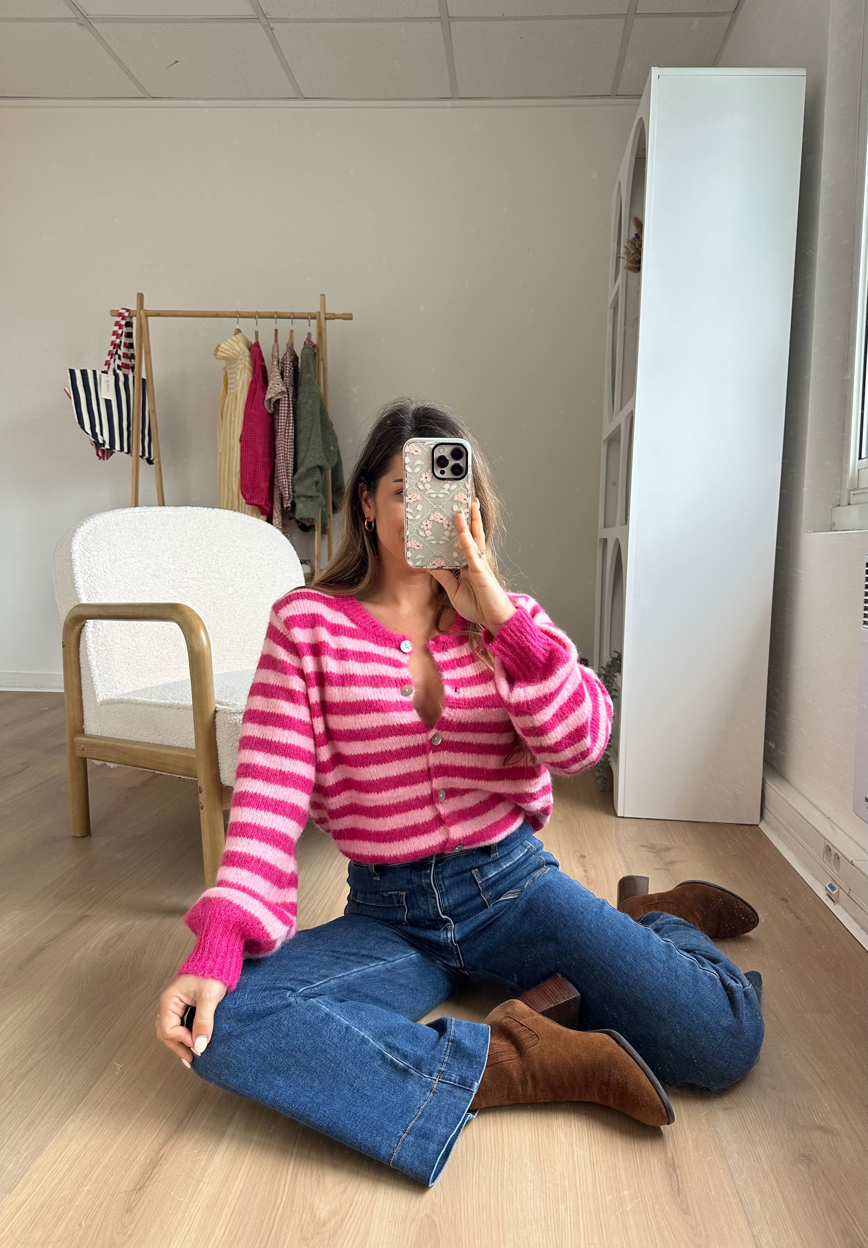 Pink And Red Striped Solela Cardigan