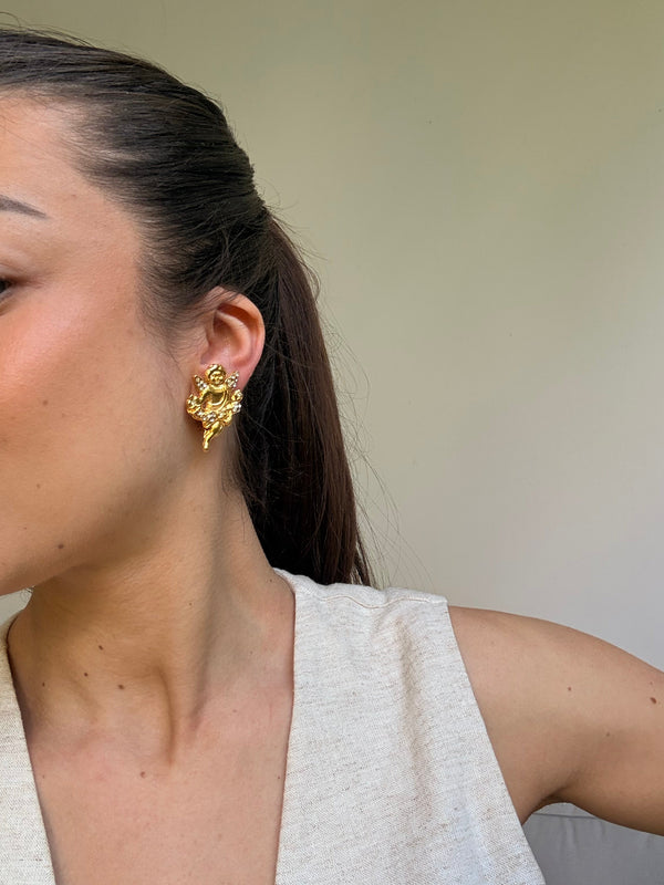 Vintage Sonia Rykiel Earrings - Rhinestone-Embellished Angels