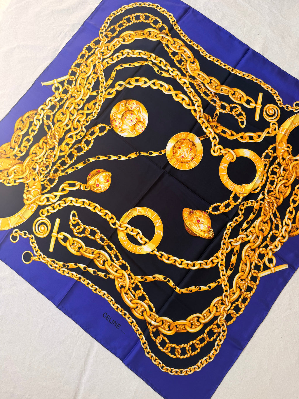 Céline Scarf – Gold Chains and Medallions