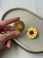 Vintage Carita Earrings - Golden Flowers and Red Cabochon
