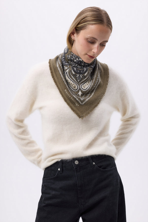 Kleines Bandana Efi – Khakigrün Weiß – Damen