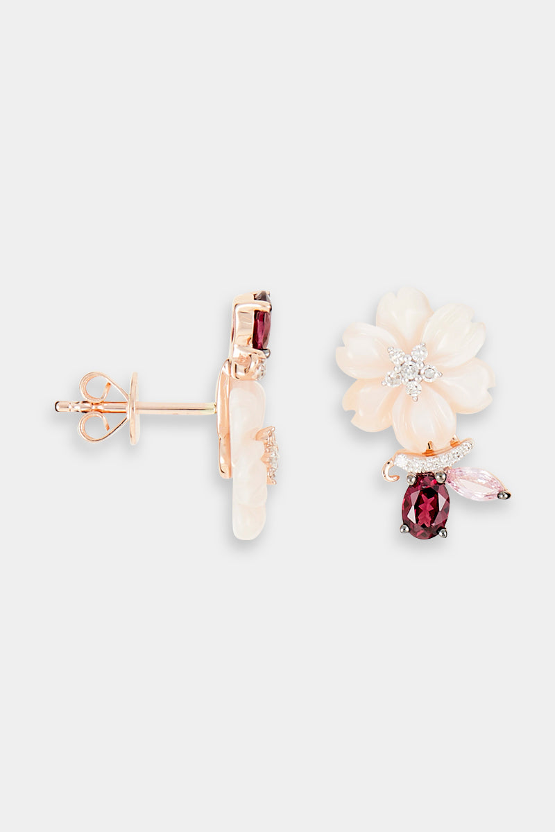 "Lison" Earrings D0.03/14 Ps0.22/2 Rho0.41/2 Mop2.64/2 - Rose Gold