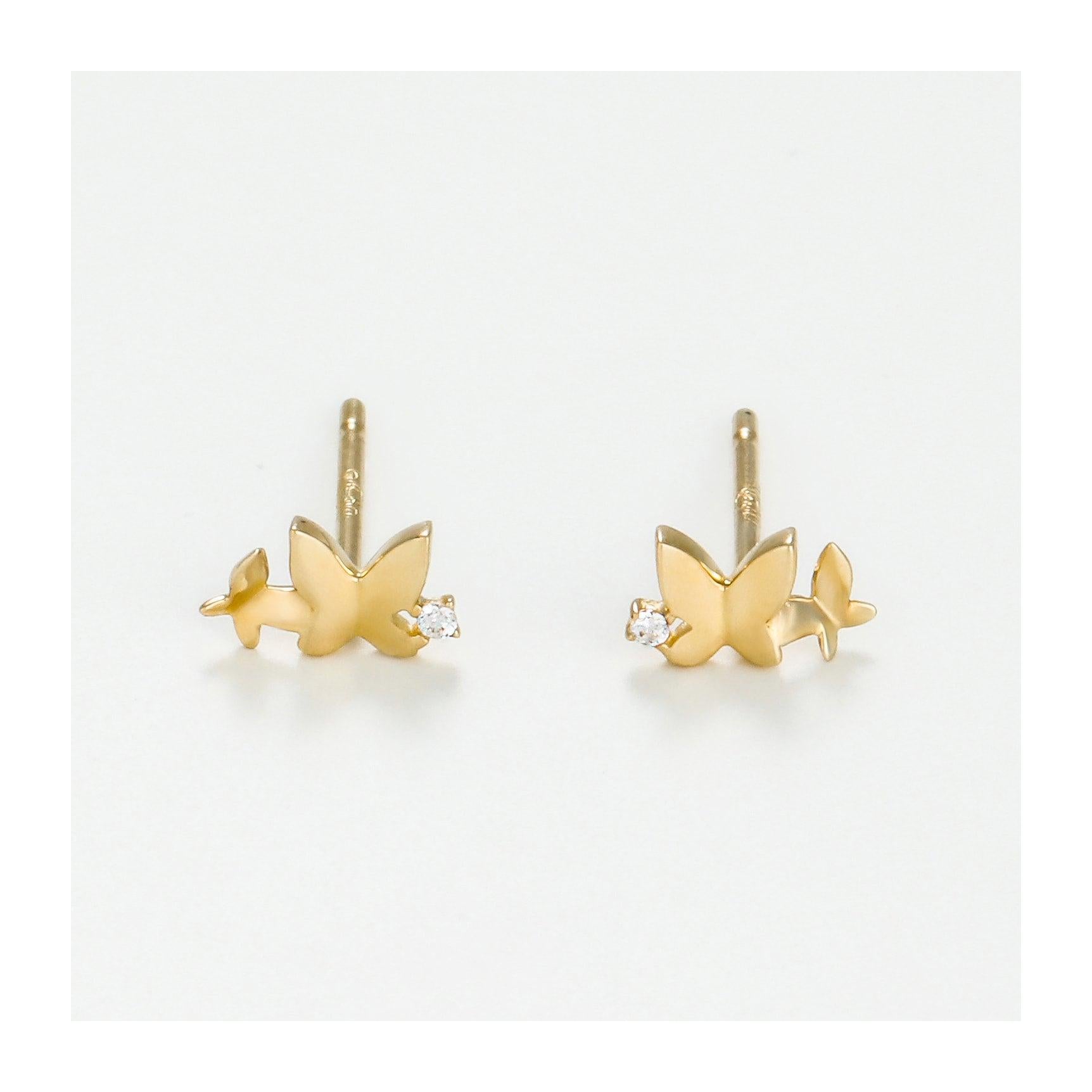 “Interlaced Butterflies” Earrings 375/1000 Yellow Gold And Zirconium