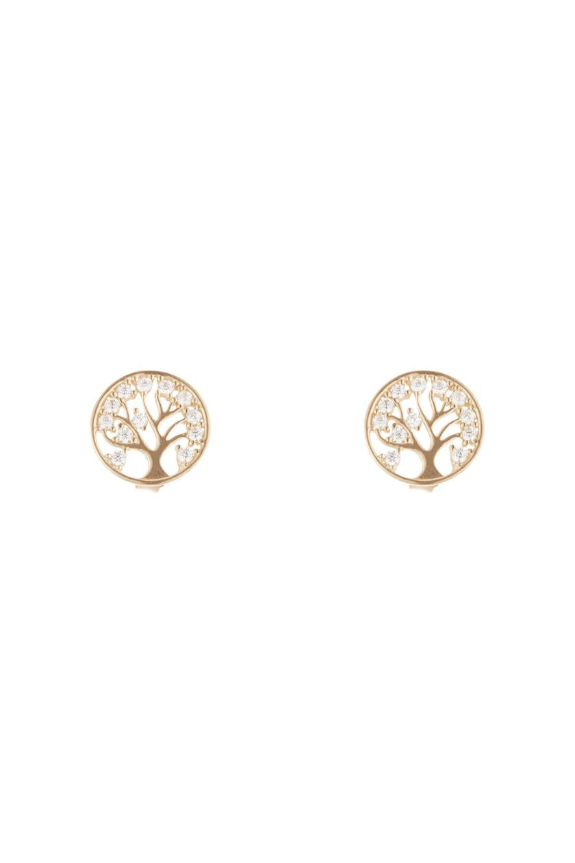 Boucles D'Oreilles " Arbre De Vie" Or Jaune 375/1000 Et Zirconium