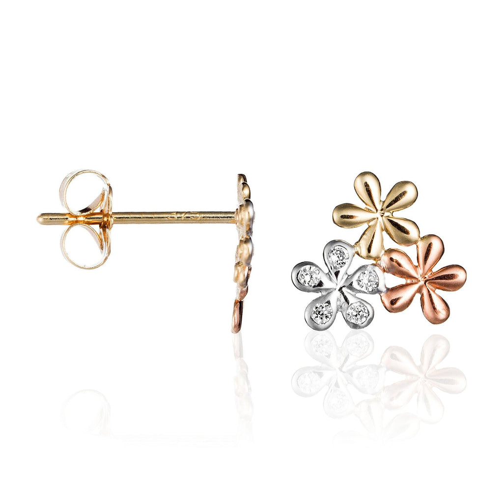 “Mini Flowers” Earrings 375/1000 White, Yellow and Pink Gold And Zirconium