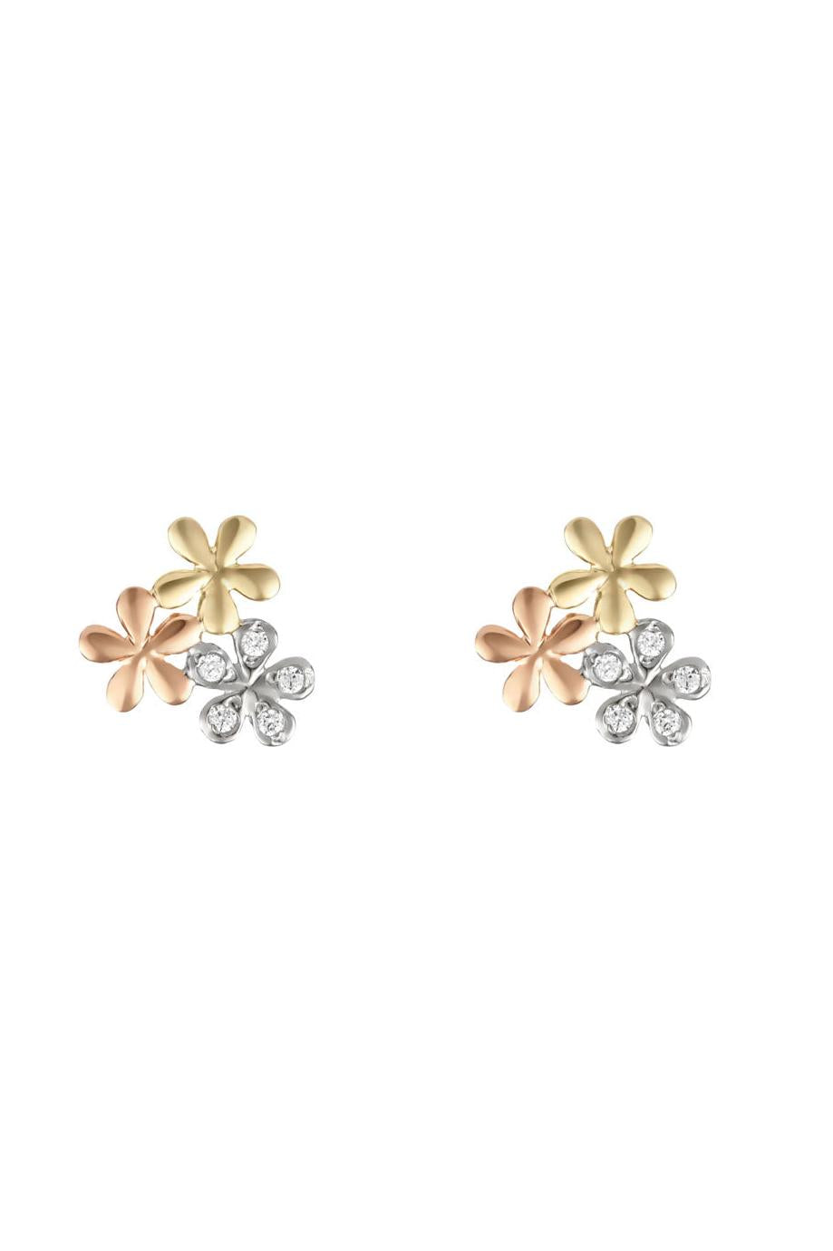 “Mini Flowers” Earrings 375/1000 White, Yellow and Pink Gold And Zirconium