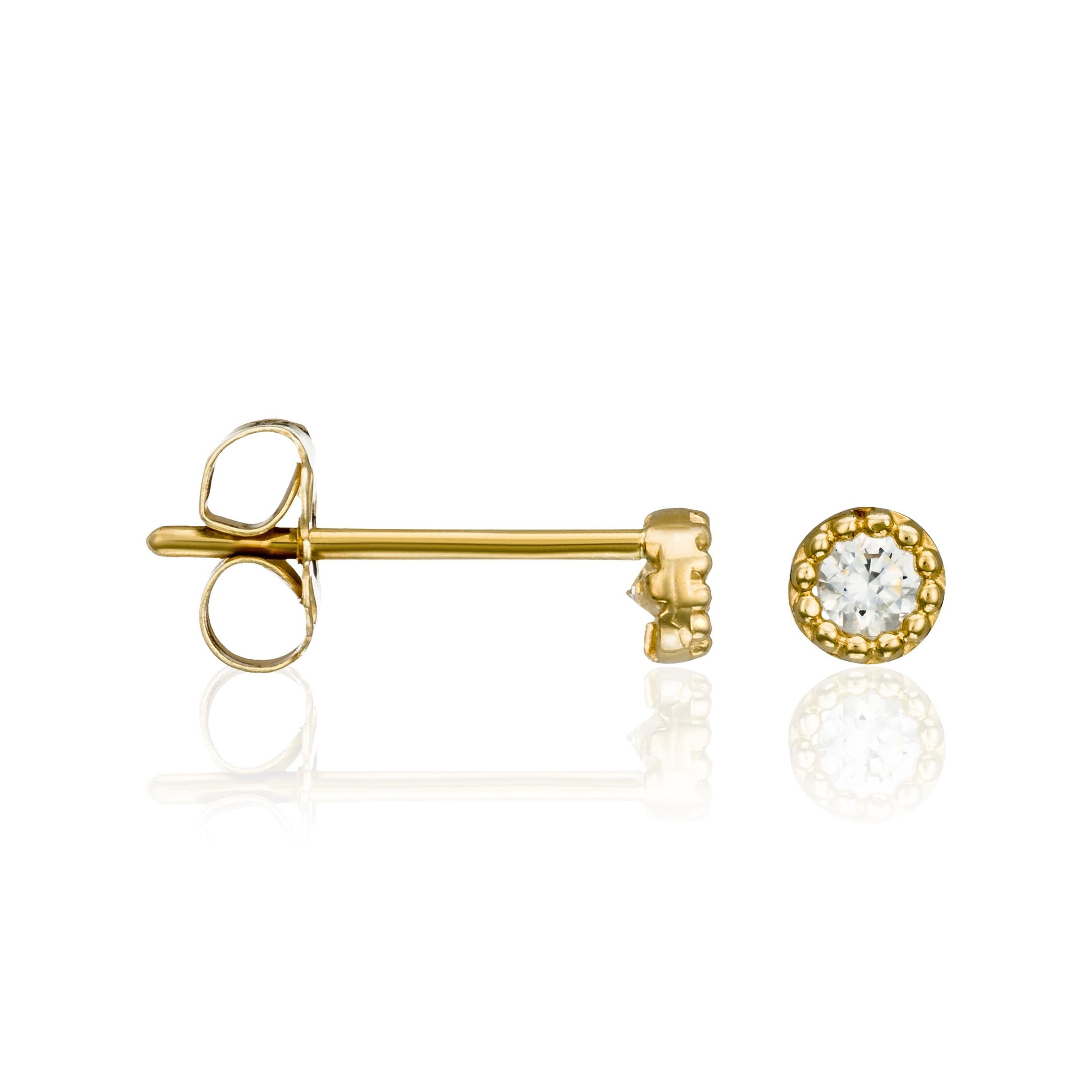 Boucles D'Oreilles "Petits Ronds 2 Mm" Or Jaune 375/1000 Et Zirconium