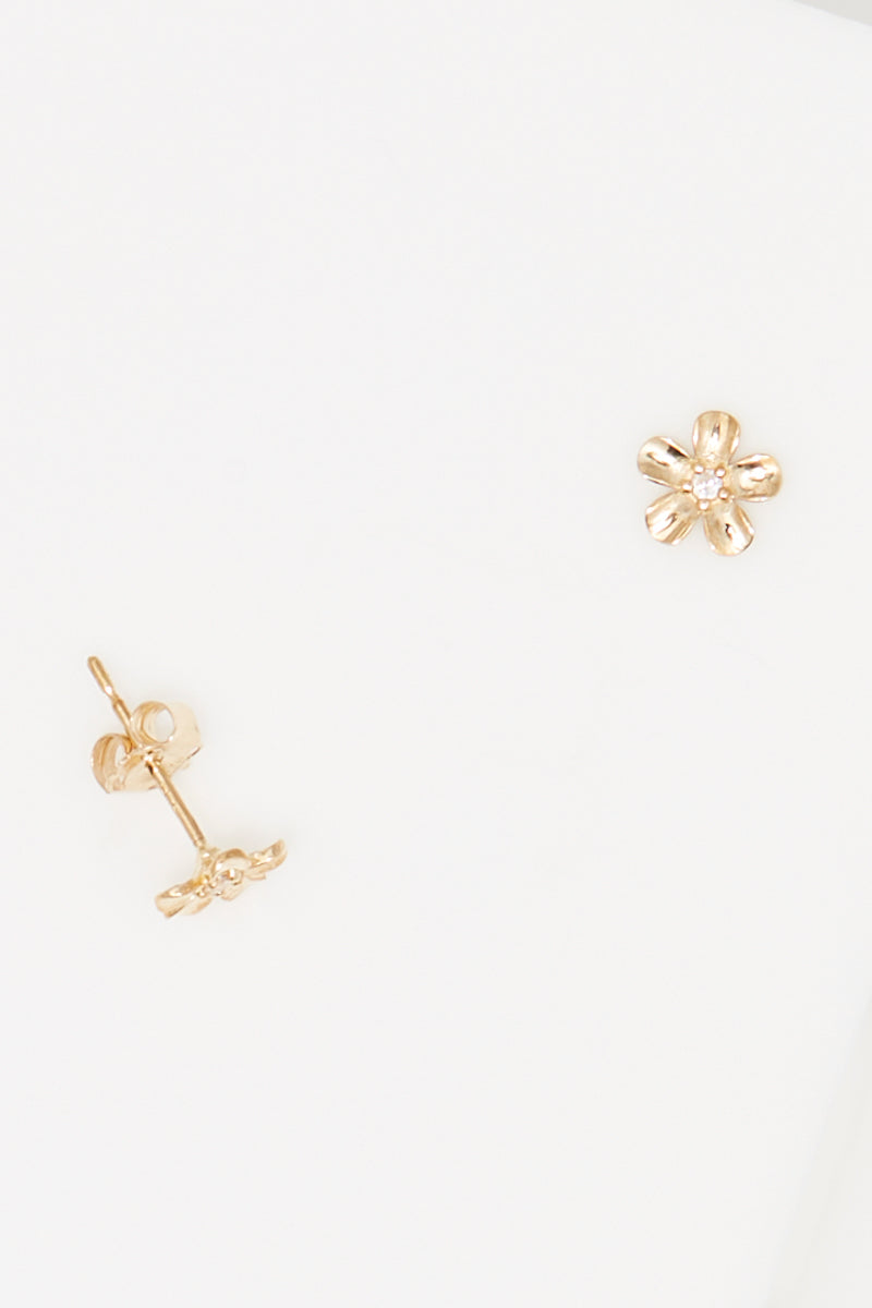 Single Earring "Mini Fleurs" - Yellow Gold 375/1000 and Zirconium