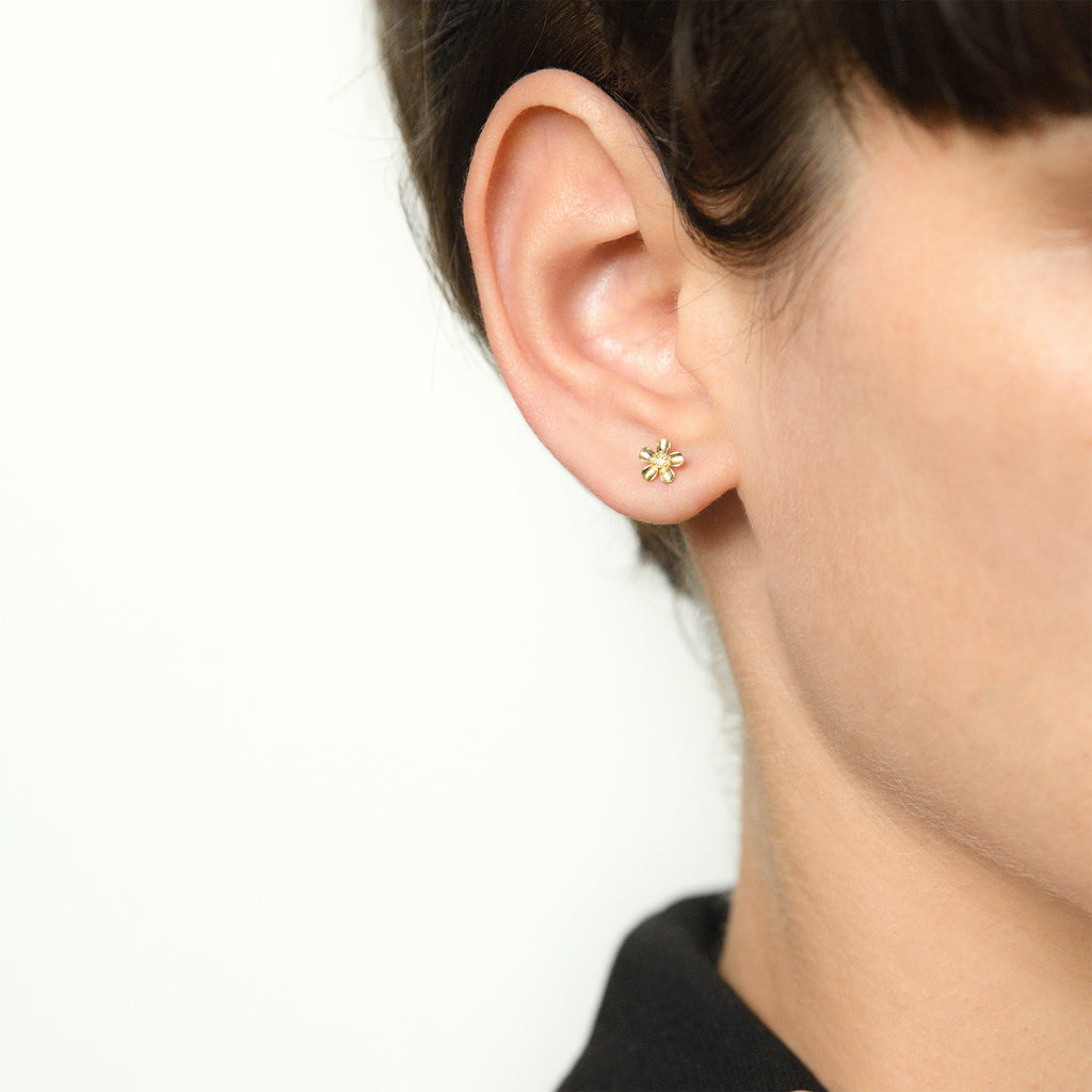 Single Earring "Mini Fleurs" - Yellow Gold 375/1000 and Zirconium