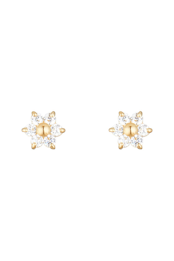 Boucles D'Oreilles Puce "Douce Marguerite" Or Jaune 375/1000 Et Zircon