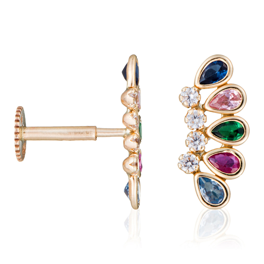Single Cartilage Jewellery "Multicoloured Petals" - 375/1000 Yellow Gold