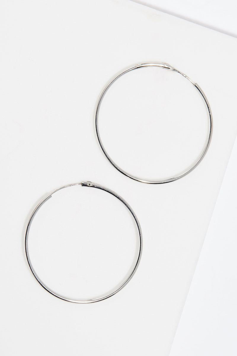 "Smooth Creole" Earrings - 30 mm White Gold 375/1000