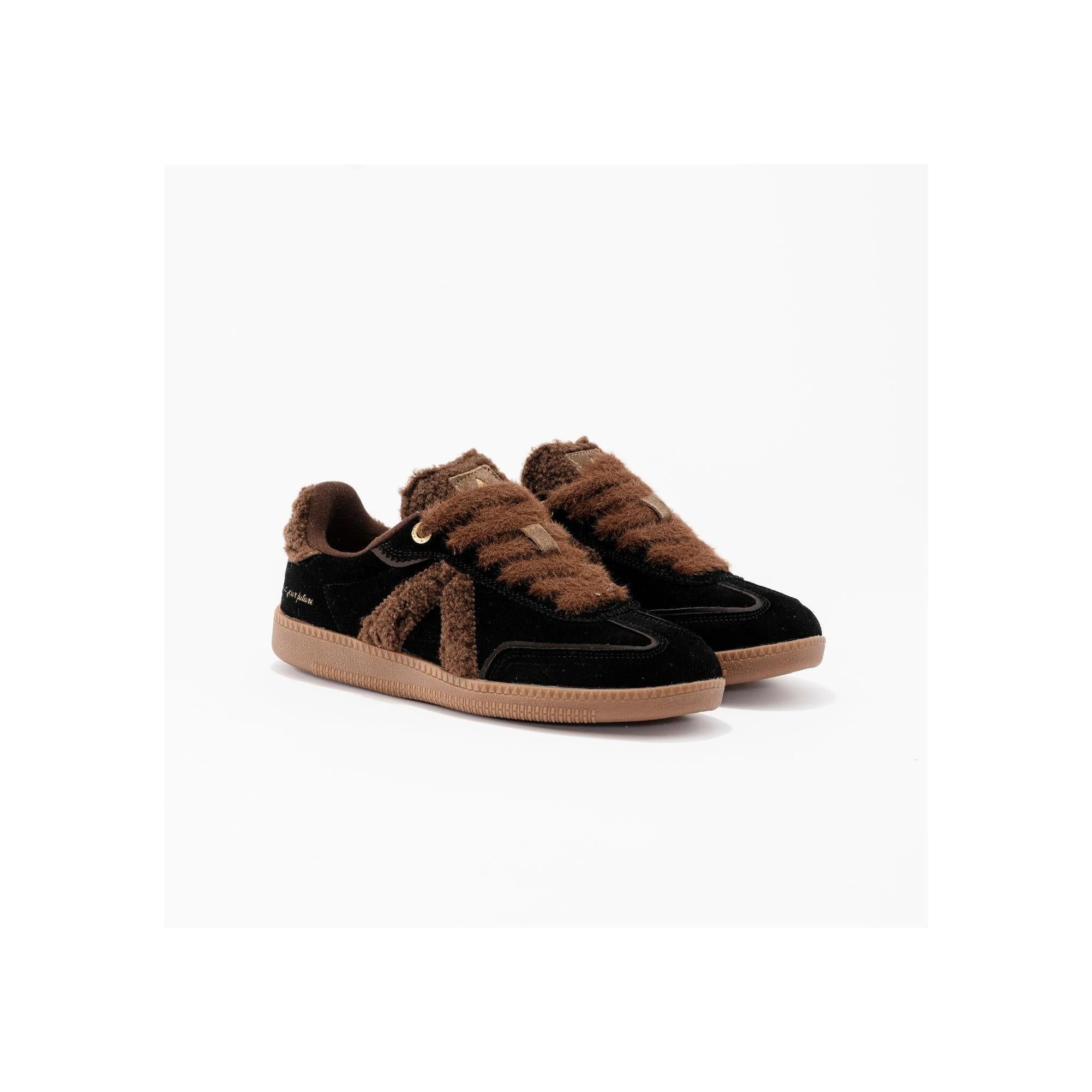 Zapatillas Elite Classic Negro-Marrón-Sherpa