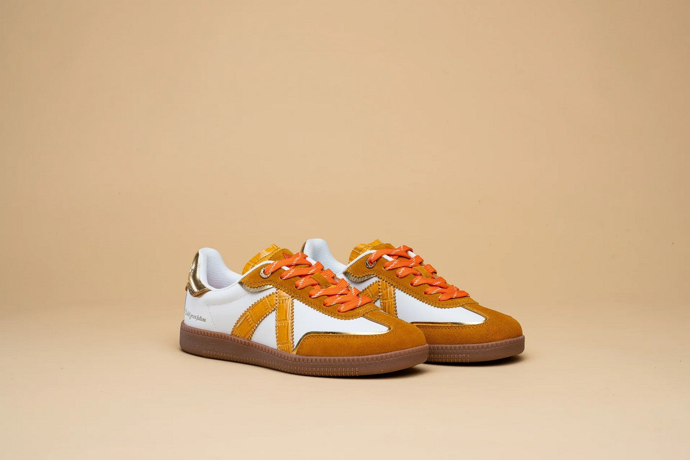 Sneakers Elite Classic - White/ Cognac Croc/Gold