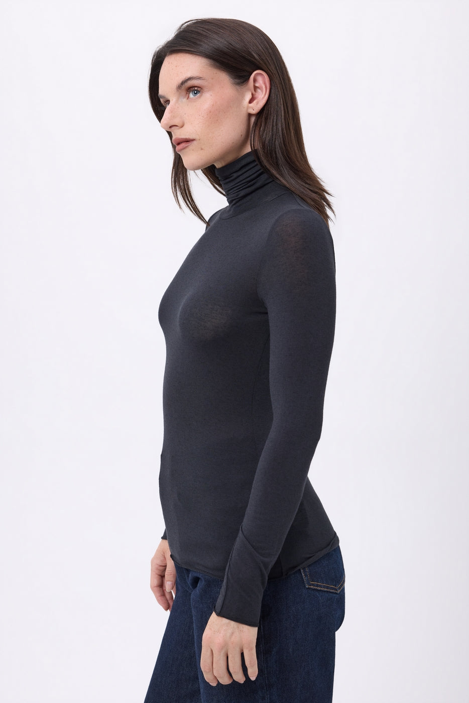 T-Shirt In Cashmere Collo Alto Eliot - Nero - Donna