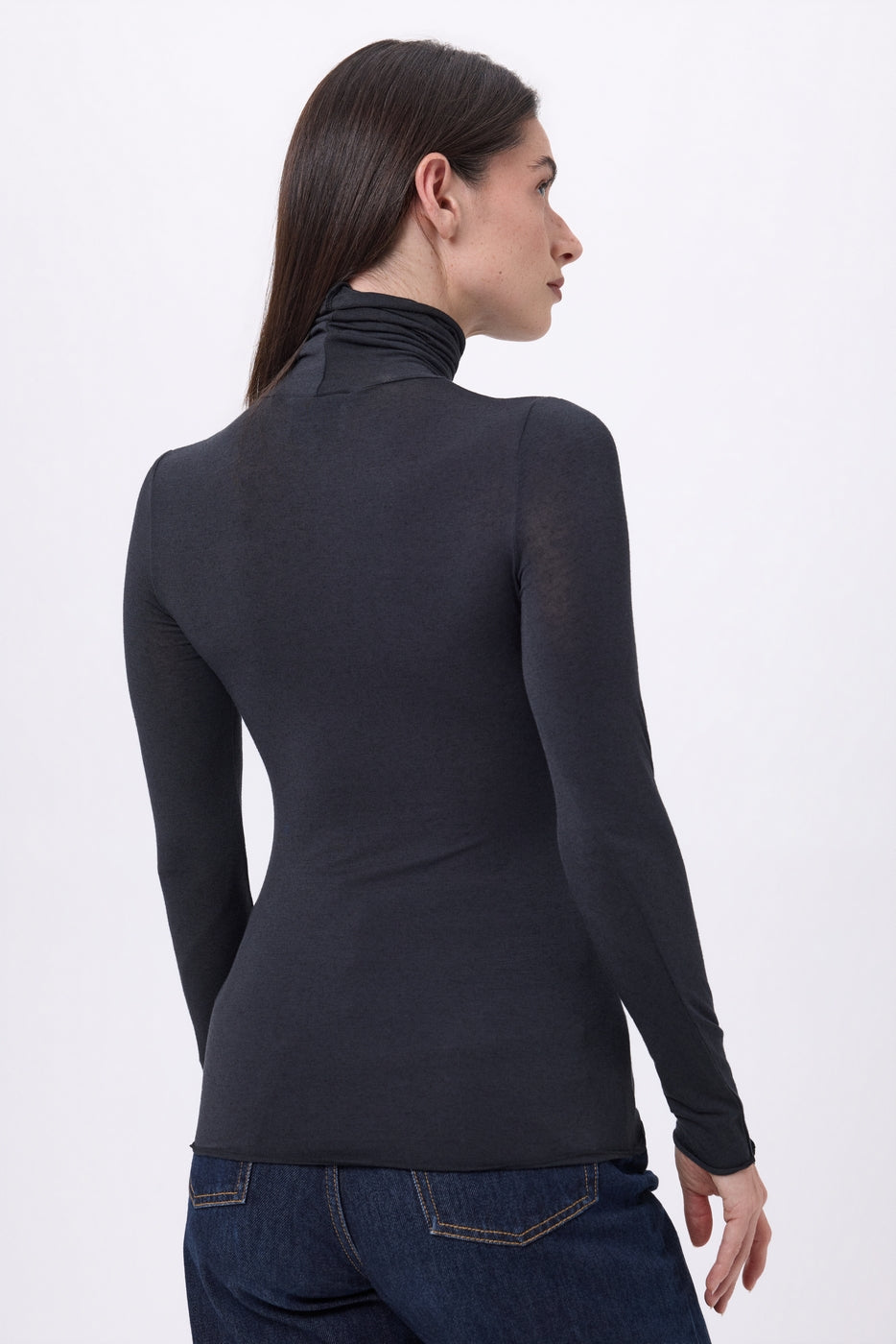T-Shirt In Cashmere Collo Alto Eliot - Nero - Donna