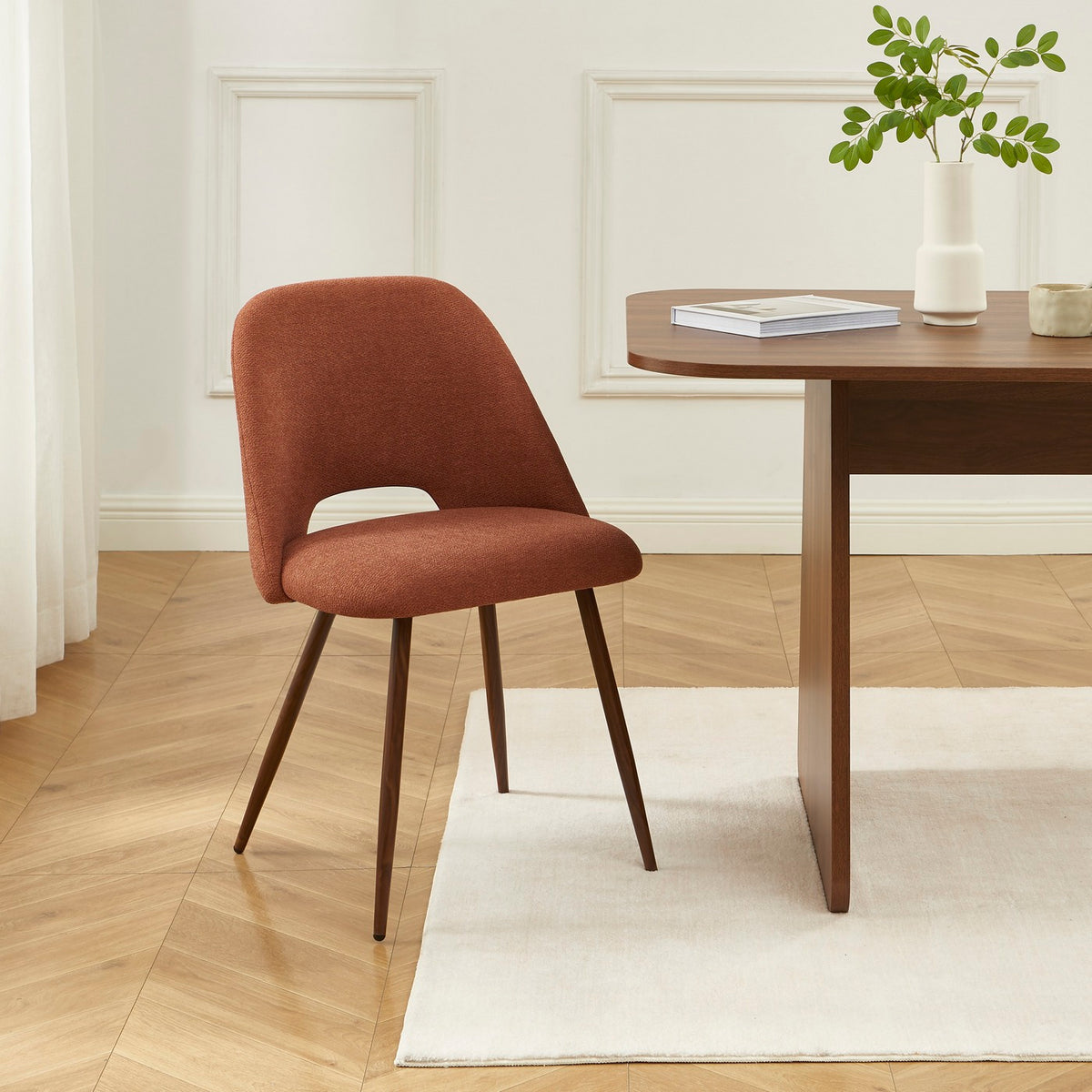 Elisabeth - Lot De 2 Chaises - Tissu Et Pieds Effet Noyer - Terracotta