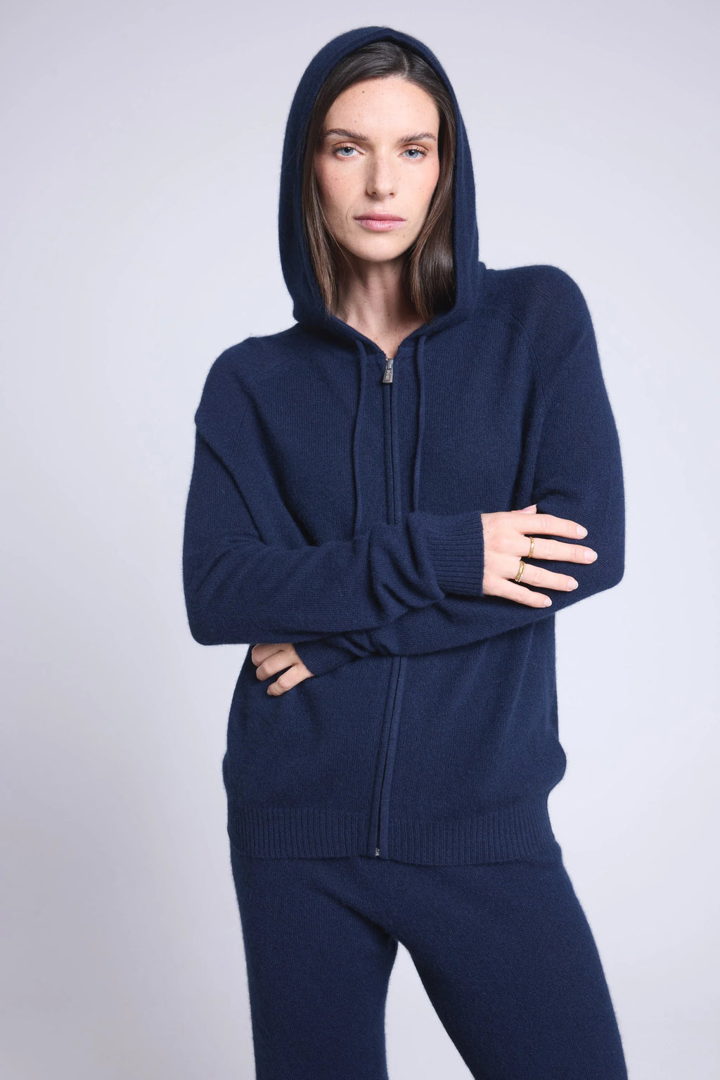 Kapuzen-Sweatshirt mit Reißverschluss Elya – Marineblau – Damen – 100 % Kaschmir