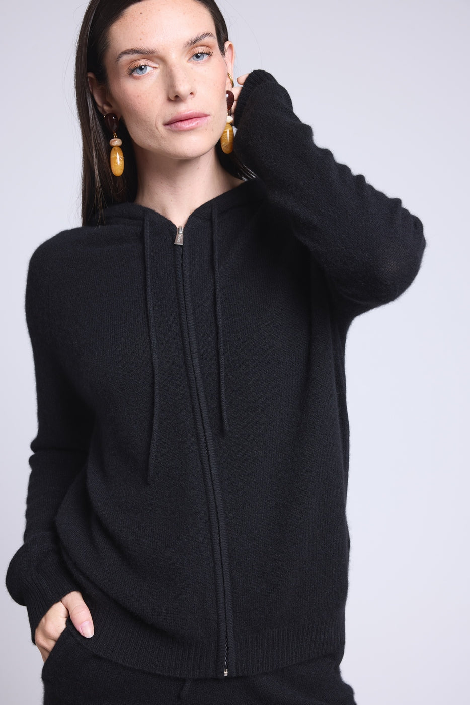 Vest Met Rits En Capuchon Elya - Zwart - Dames - 100% Kasjmier