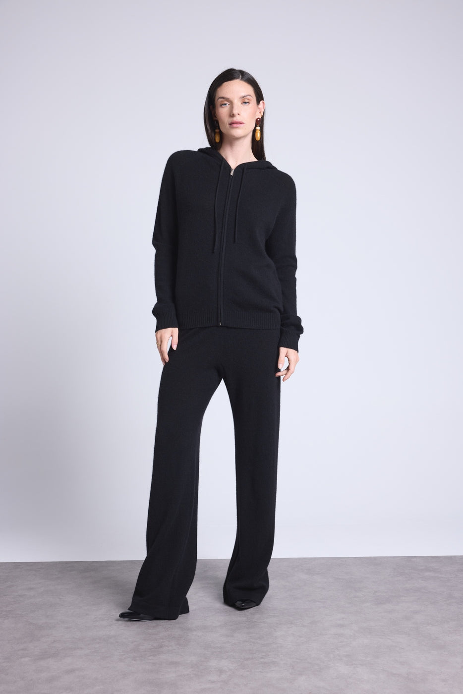 Vest Met Rits En Capuchon Elya - Zwart - Dames - 100% Kasjmier