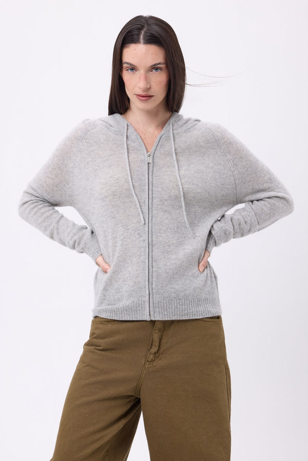 Felpa Con Zip E Cappuccio Elya - Grigio Chiaro - Donna - 100% Cashmere