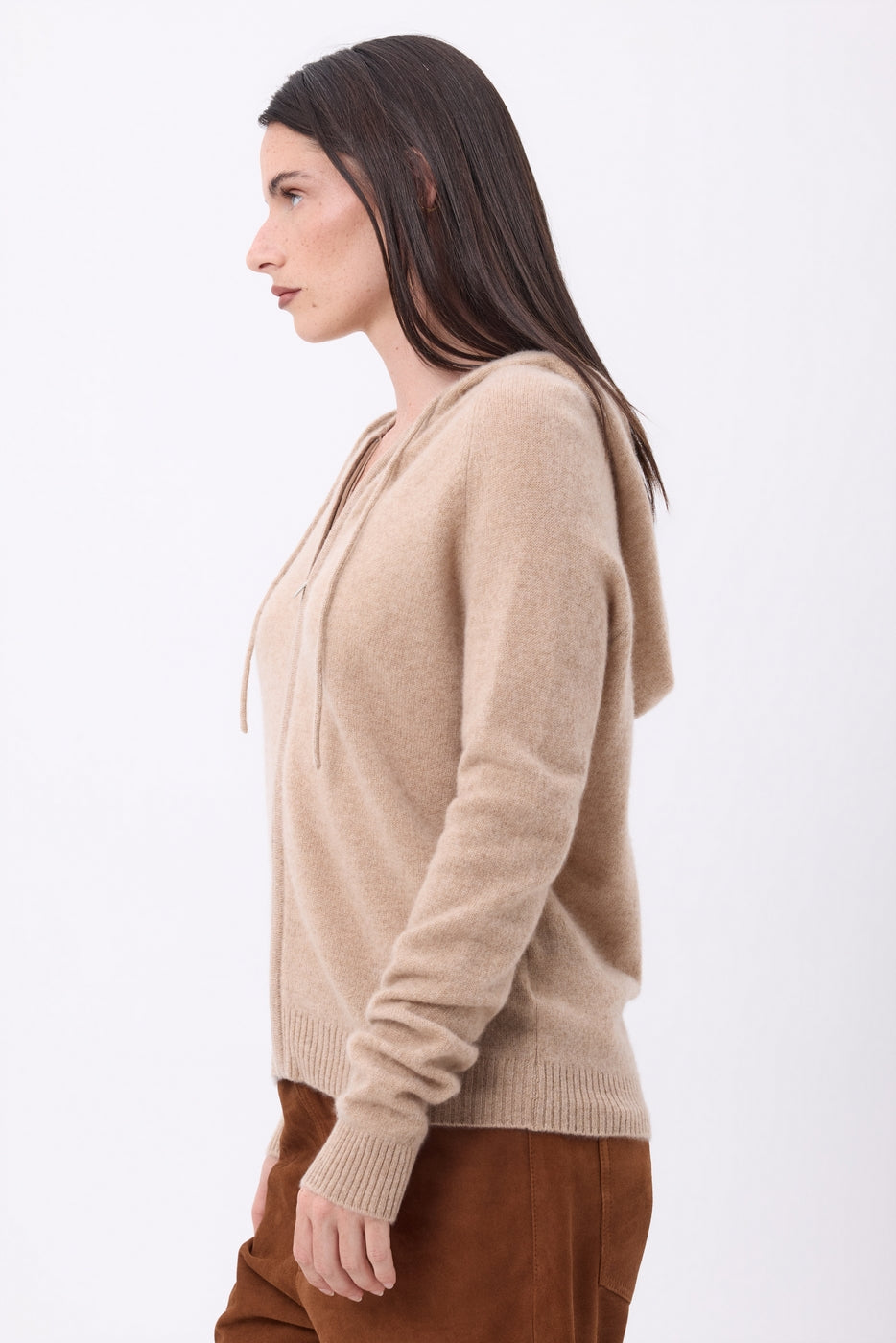 Vest met capuchon en rits Elya - Beige Crème - Dames - 100% Kasjmier