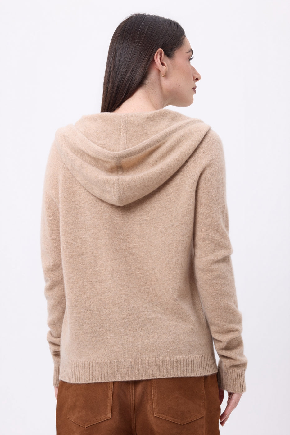 Vest met capuchon en rits Elya - Beige Crème - Dames - 100% Kasjmier
